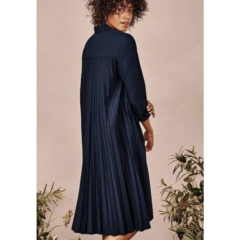 J Jill NWT Pleated Back Shirt Dress XLT Tall Navy Button Down Long Sleeve Modest